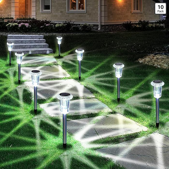 Solar Outdoor Lights, 10 Pack Waterproof Stainless Steel Solar Stake Lights for Pathway Garden Ya... | Amazon (US)