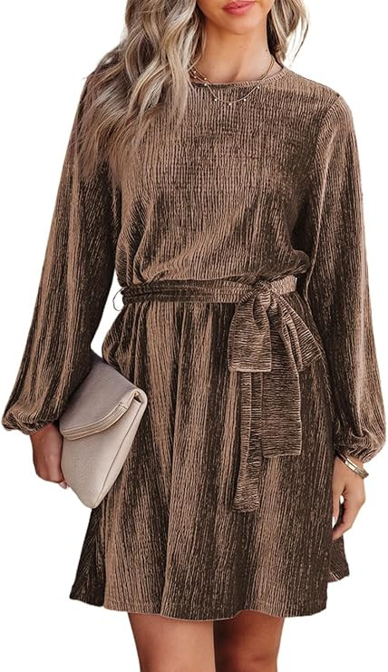 Happy Sailed Women's Velvet Dress Fall Fashion Lantern Sleeve High Waist A-Line Skater Cocktail P... | Amazon (US)