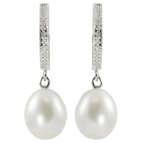 PearLustre by Imperial Pearls For You Sterling Silver White Freshwater Drop Pearl and Diamond Cir... | Walmart (US)