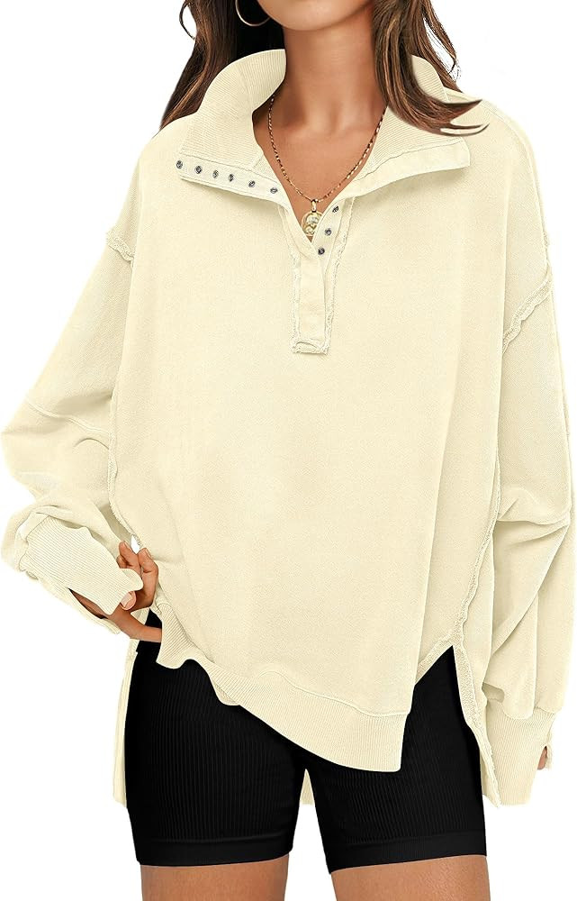 RUBZOOF Oversized Sweatshirt for Women Trendy Button Henley Neck Pullover Long Sleeve Tops Casual... | Amazon (US)