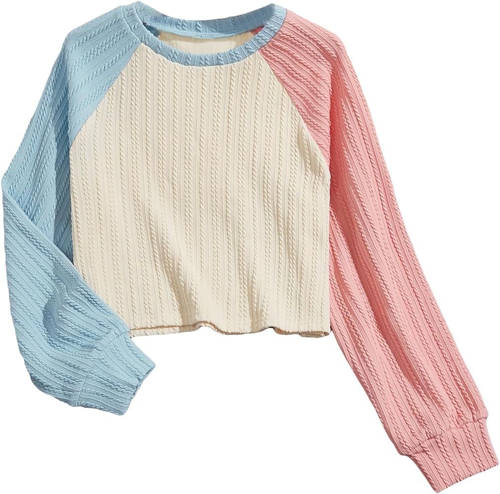 COZYEASE Girls' Color Block Long Sleeve T Shirt Casual Crewneck Tee Tops | Amazon (US)
