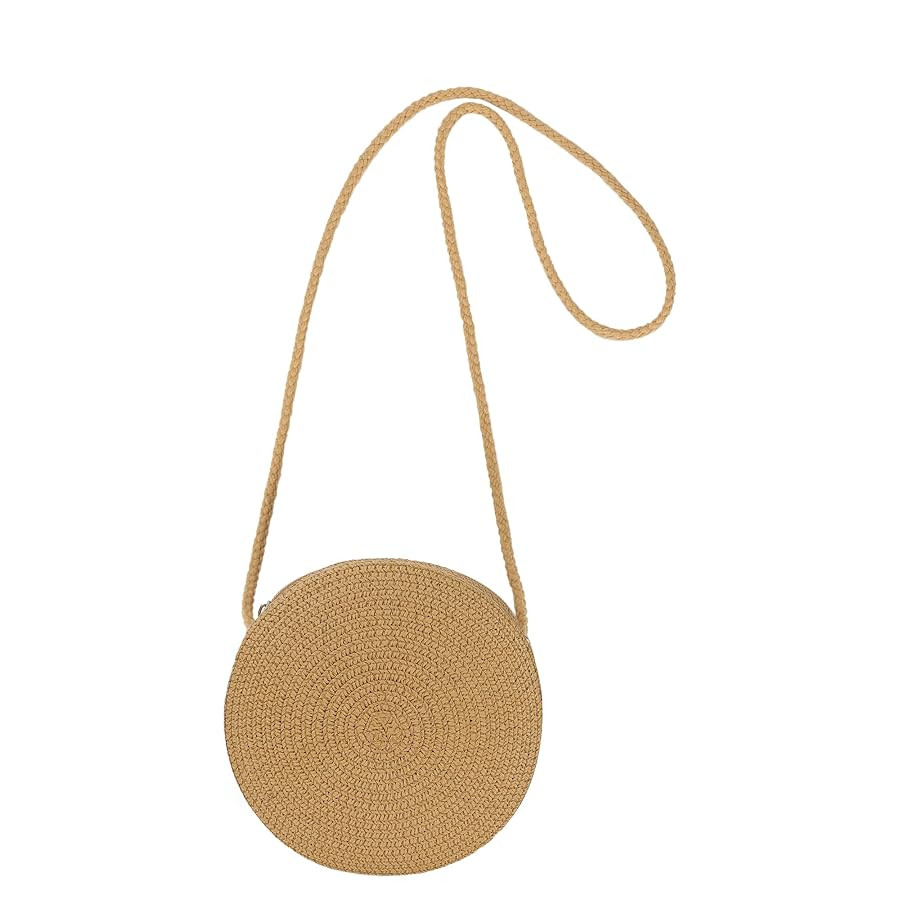 Womens Small Round Straw Crossbody Bag Beach Shoulder Bag Handbag Purse for Summer | Amazon (US)