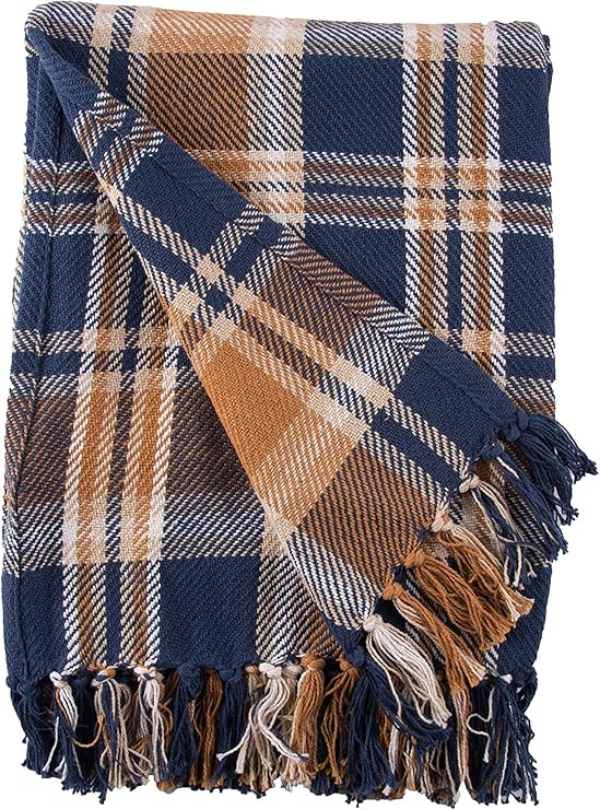 C&F Home Navy and Gold Plaid Throw Plaid Blanket Modern Plaid Blanket Soft Cozy for Home Couch So... | Amazon (US)