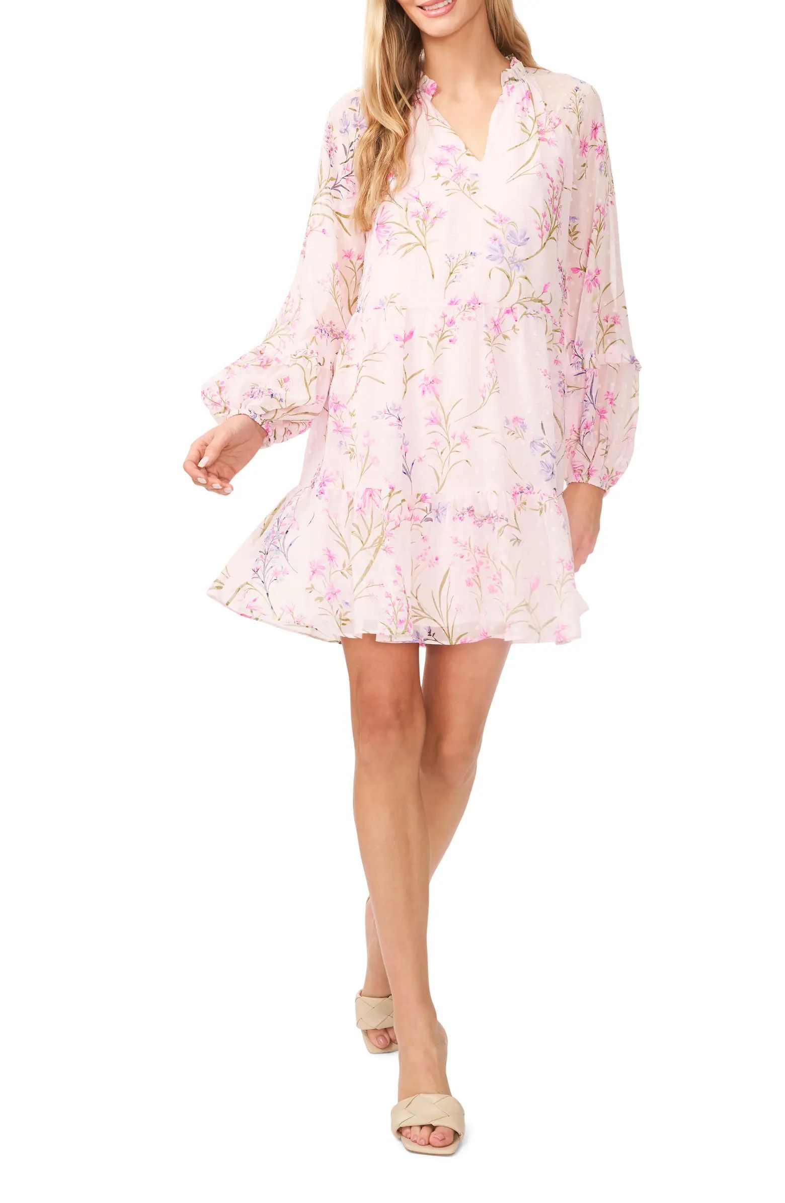 CeCe Floral Print Long Sleeve Babydoll Dress | Nordstrom | Nordstrom