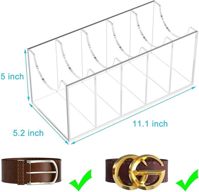 NIUBEE Belt Organizer, Acrylic Belt Storage Holder for The Closet, 5 Compartments Display Case fo... | Amazon (US)