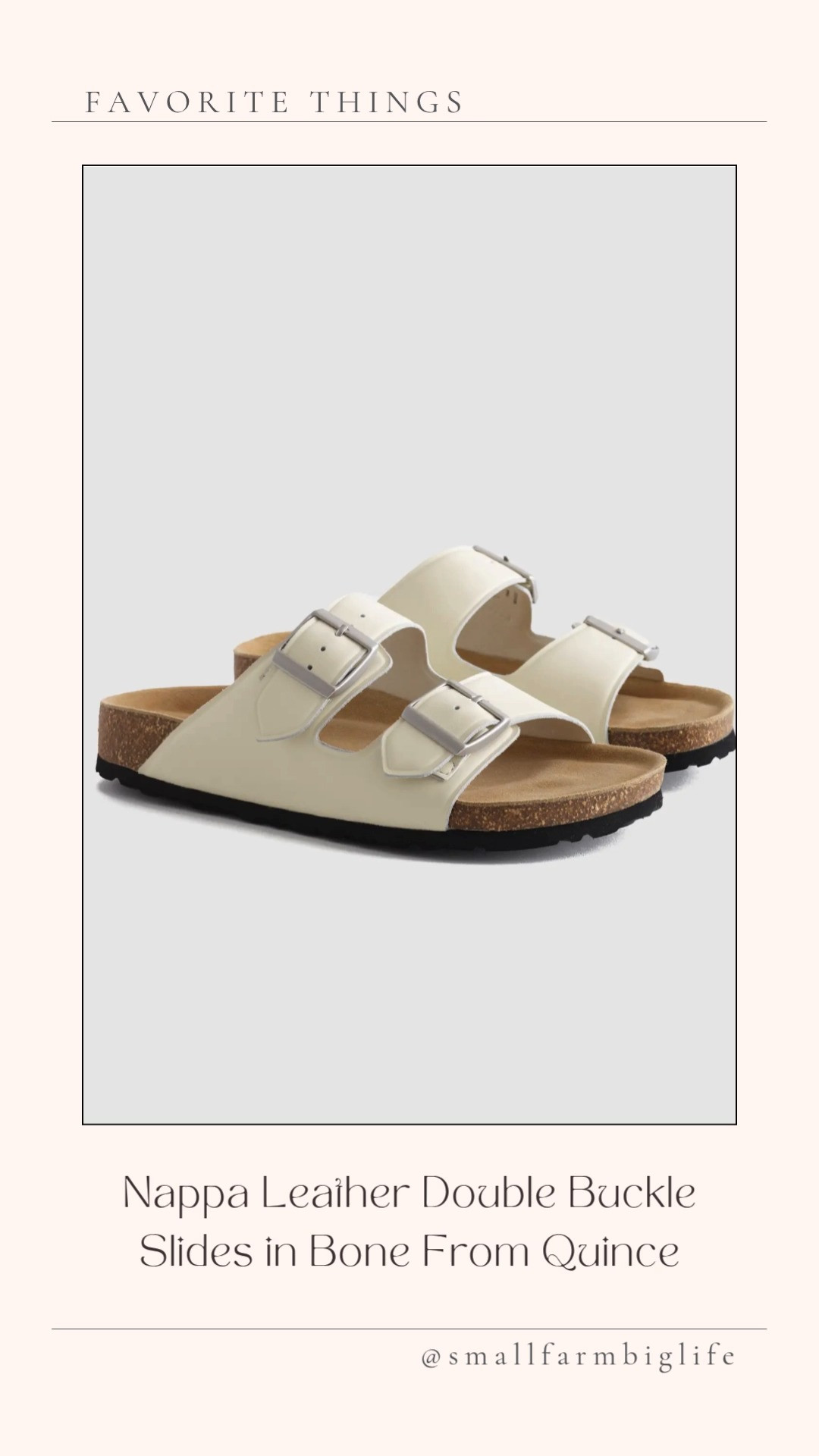 These Quince Nappa Leather Double Buckle Slides in Bone are my new favorite sandal find and I am going to be wearing them all summer long 🌿👡 The fit and look are so similar to Birkenstocks but at a much lower price point and the quality is genuinely impressive. The nappa leather is soft and beautiful and they were comfortable right out of the box which is not always the case with leather sandals. The bone color is so versatile and goes with absolutely everything in my spring and summer wardrobe from linen pants and dresses to shorts and two piece sets. If you have been wanting Birkenstocks but not the Birkenstock price tag these are the ones to get. I am so happy with this find and I think you will be too. Linked in my LTK shop! 🛒 

 #LTKootd #LTKOver40 #LTKTravel
