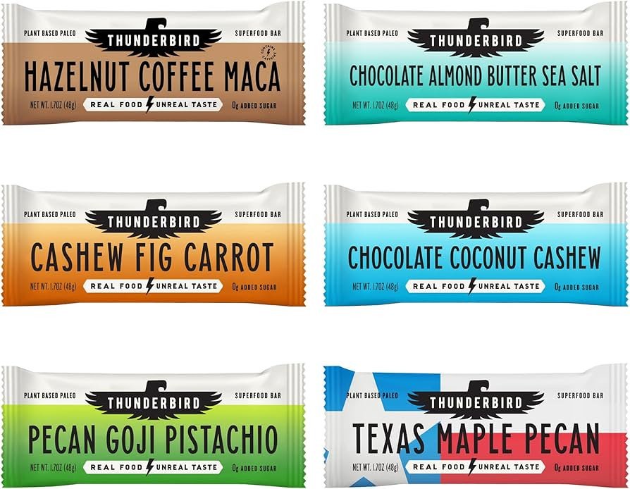 Thunderbird Real Food Bars - Gluten Free, Paleo, Vegan Snack Food Bar Variety Pack - 102 Ounce | Amazon (US)