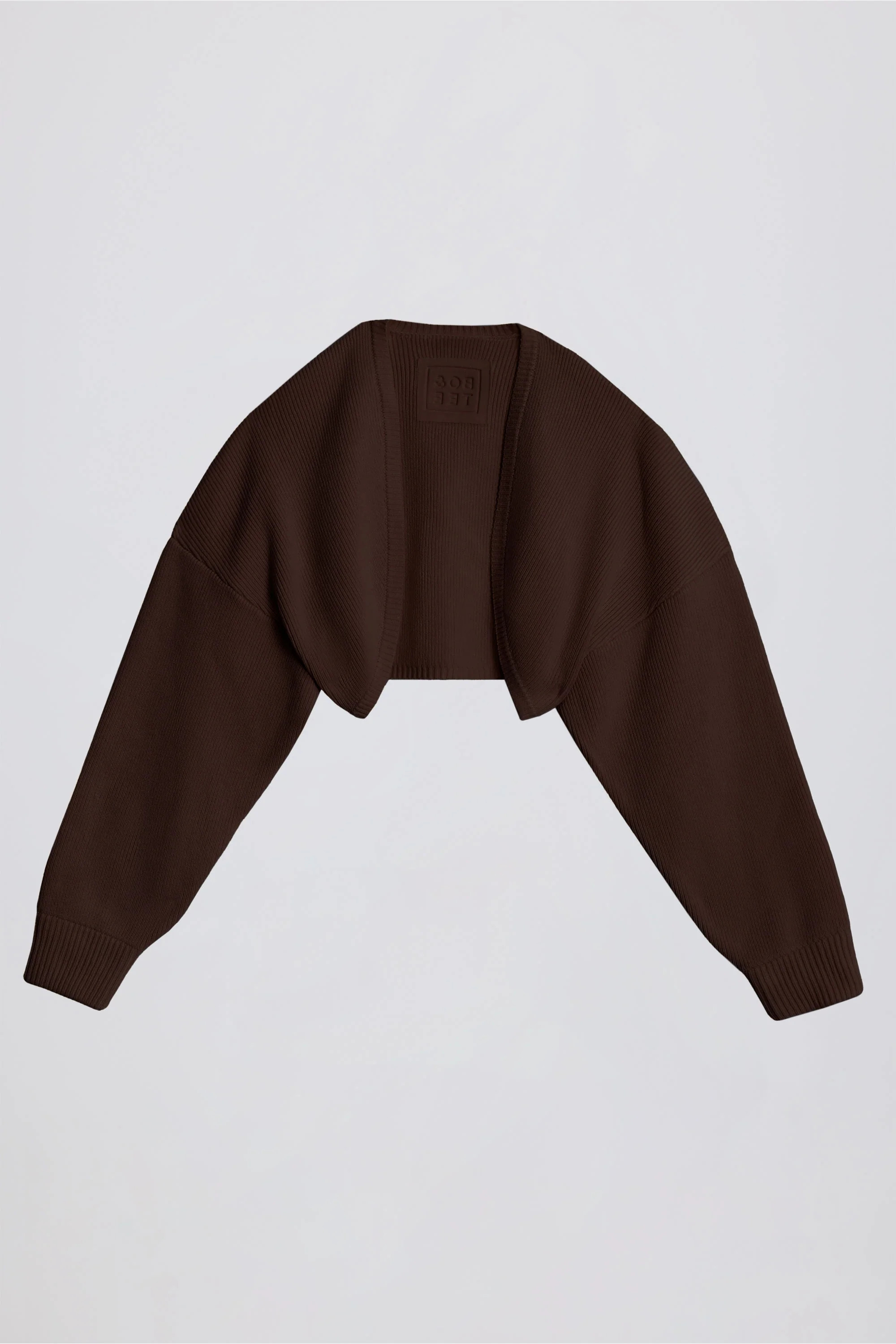 Ribbed-Knit Cropped Shrug in Pecan | Bo&Tee