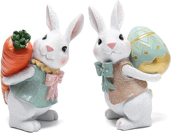 Hodao 5.5 Inch Polyresin Bunny Decorations Spring Easter Decors Figurines Tabletopper Decorations... | Amazon (US)