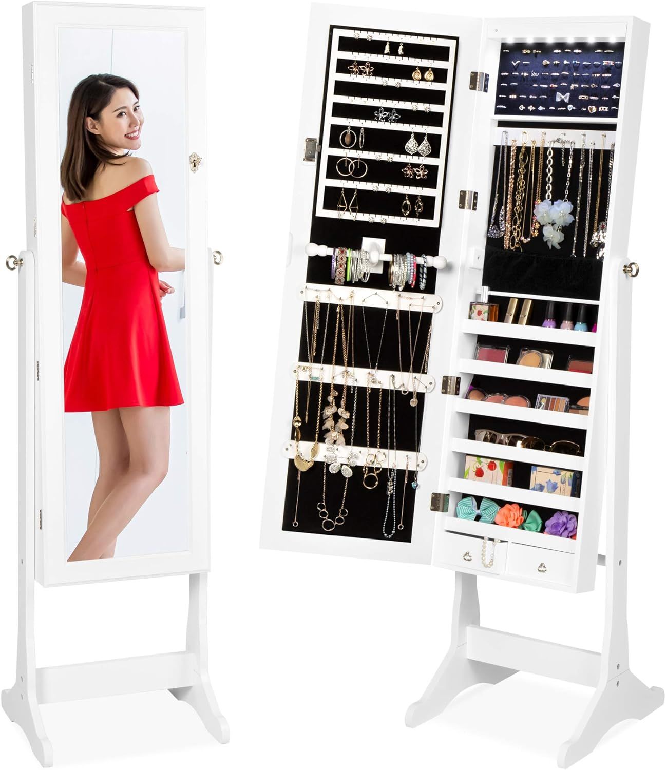 Best Choice Products 6-Tier Full Length Standing Mirrored Lockable Jewelry Storage Organizer Cabi... | Amazon (US)