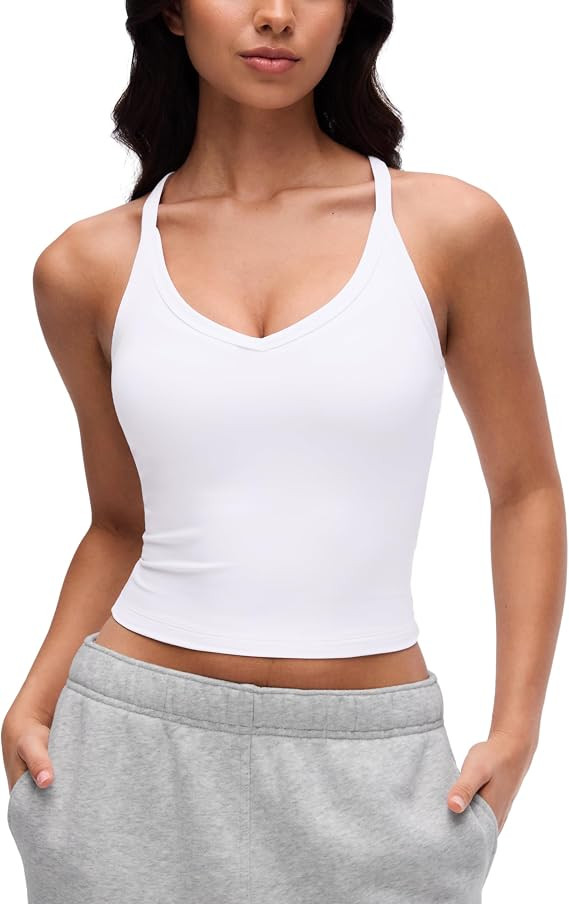 CRZ YOGA Double Lined V Neck Cami Crop Tank Top | Yoga, Butterluxe Soft, Tight Fit, Racerback, Ca... | Amazon (US)