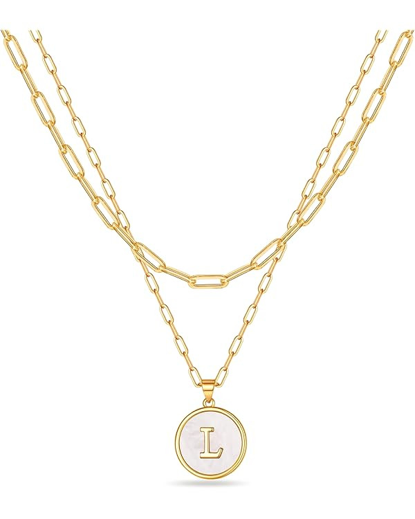 Layered Gold Initial Necklaces for Women, Chunky 14K Gold Plated Paperclip Chain Necklace for Wom... | Amazon (US)