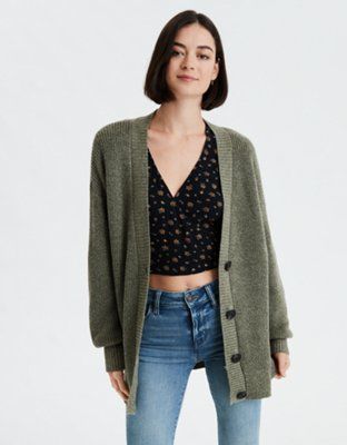 AE Oversized Button Front Cardigan | American Eagle Outfitters (US & CA)
