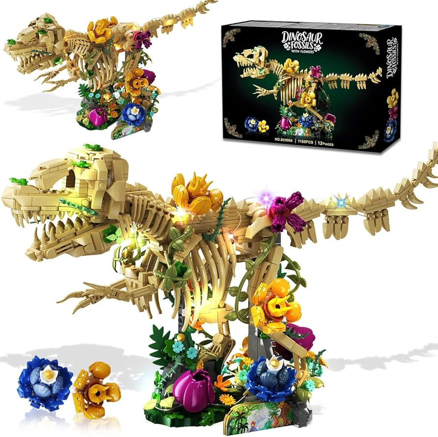 Dinosaur Fossil with Flowers Building Set & LED Light, 1185PCS Dino Botanical Building Set for Ad... | Amazon (US)