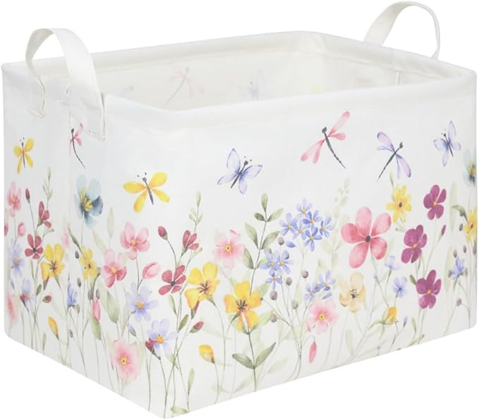 Amazon.com: FXOCSHE Boho Flower Nursery Basket,Waterproof collapsible storage box,Fall Wildflower... | Amazon (US)
