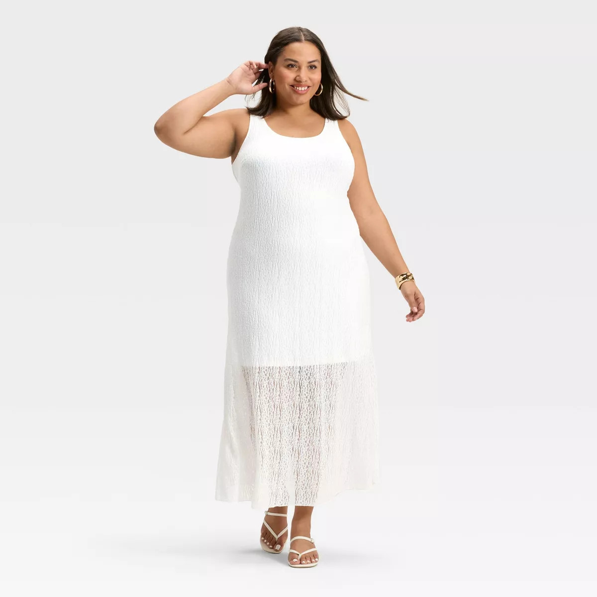 Women's Textured Knit Maxi Dress - A New Day™ White XXL | Target