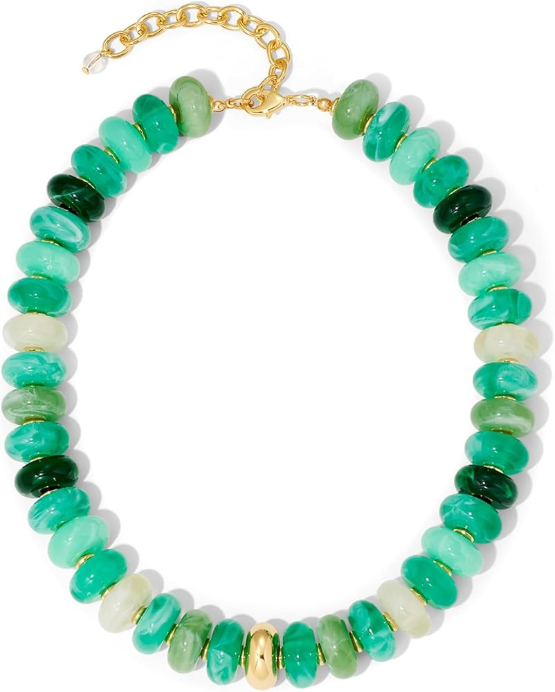 Chunky Beaded Necklace for Women Trendy Boho Statement Necklace with Multicolor Disc Beads Adjust... | Amazon (US)
