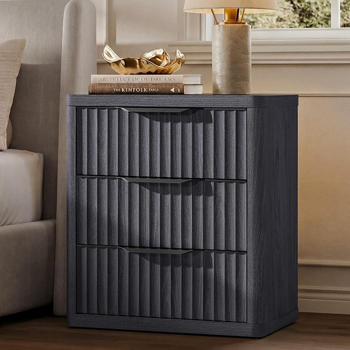 SICOTAS Night Stand Nightstand with 3 Drawers Storage Bedside Table Large Fluted Bed Side End Tab... | Amazon (US)