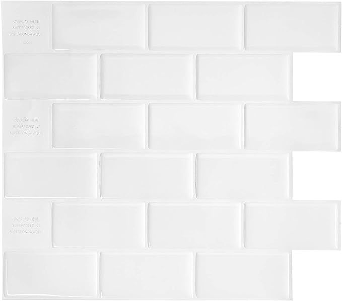 Smart Tiles - Peel and Stick Backsplash - Subway White - 10 Sheets of 10.95" x 9.70" - 3D Stick o... | Amazon (US)