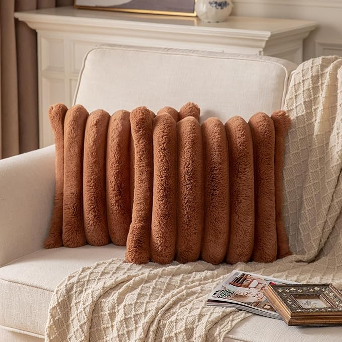 Yaertun Brown Striped Decorative Throw Pillow Covers 18x18 Inch Set of 2 Plush Soft Pillowcase wi... | Amazon (US)