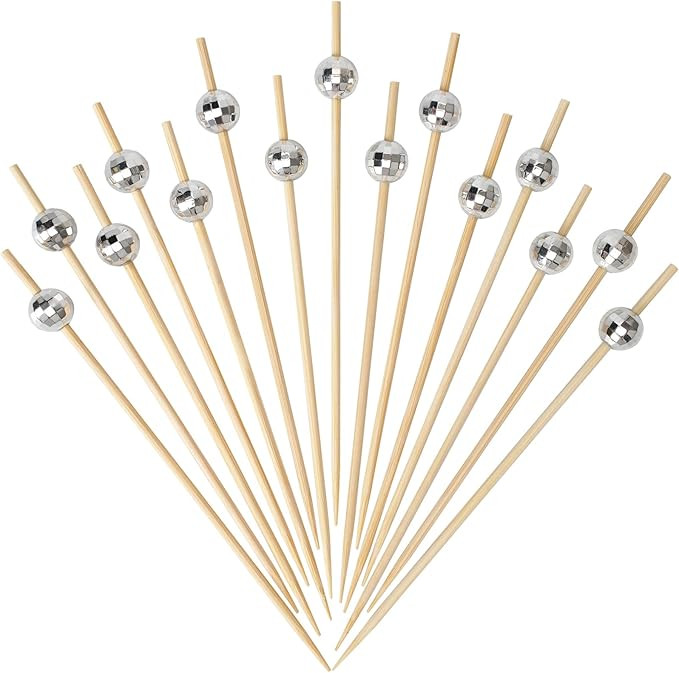 Minisland Silver Disco Ball Cocktail Picks, 4.7 Inch Long Bamboo Fancy Toothpicks for Appetizers,... | Amazon (US)
