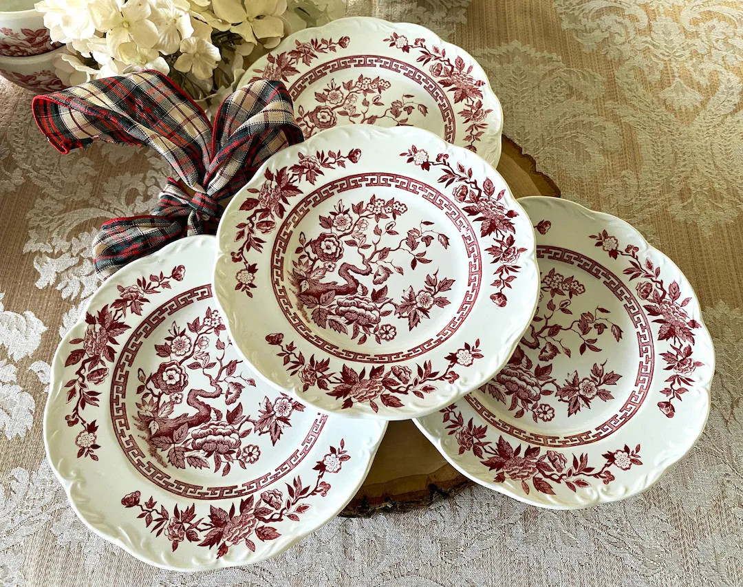 Set 4/BREAD Plates: J&G Meakin, England, INDIA Pattern, Pink Transferware, Discontinued, Replacem... | Etsy (US)