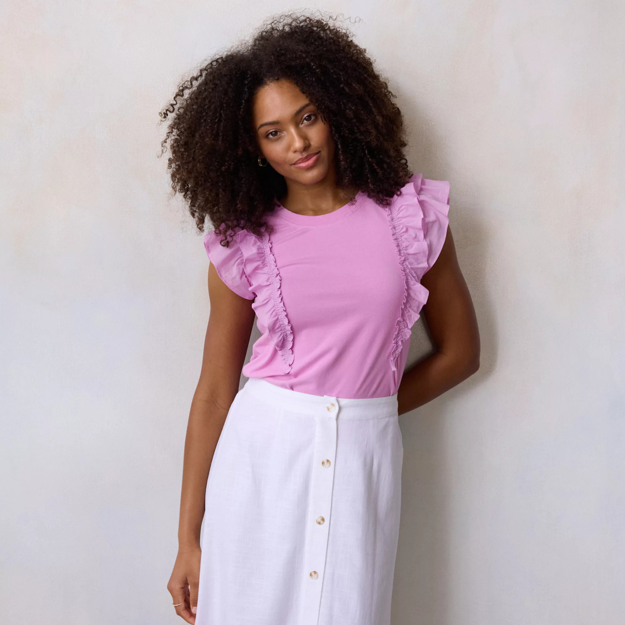 Women's LC Lauren Conrad Mixed Media Ruffle Tank Top | Kohl's