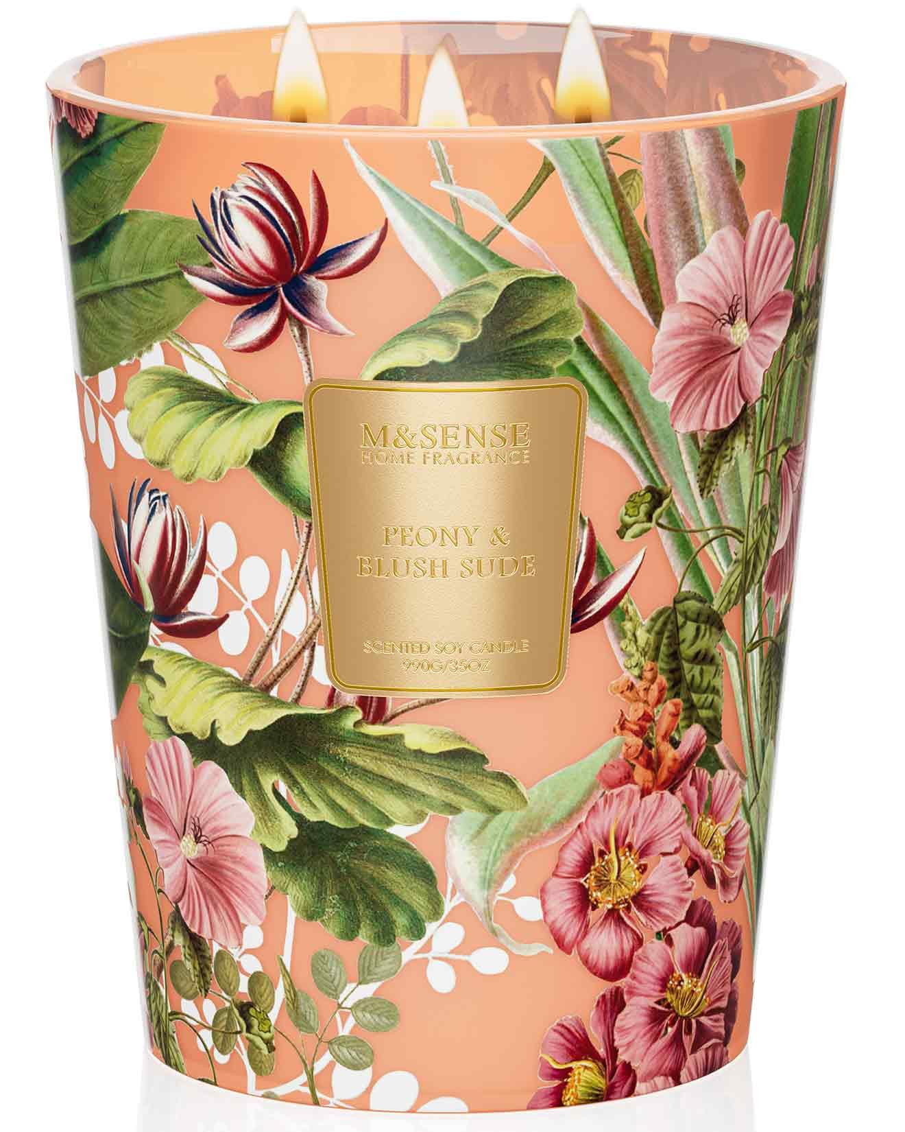 M&SENSE Large Soy Scented Candles Peony & Blush Sude, Non Toxic Natural Spring Candles 35oz 150 H... | Amazon (US)