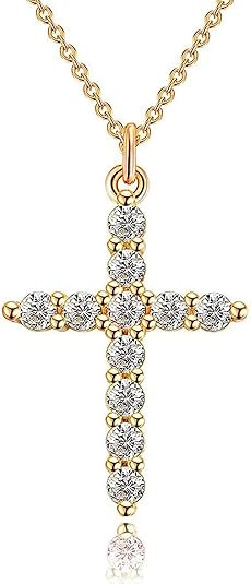 Crown Cross Necklace for Women, 14K Gold Silver Cubic Zirconia Crown Cross Necklace, Diamond Gold... | Amazon (US)