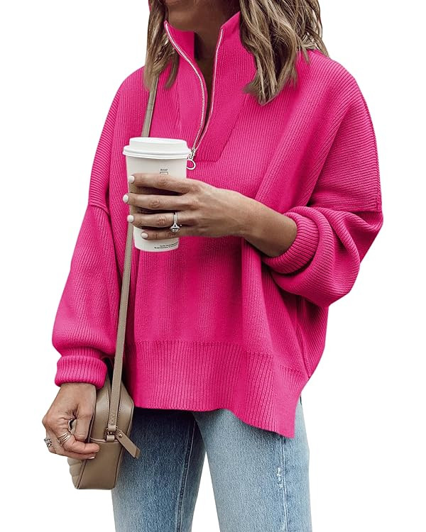 Imily Bela Womens Tunic Sweater Fall Long Sleeve 1/4 Zip Pullover Sweaters Oversized Slouchy Ribb... | Amazon (US)