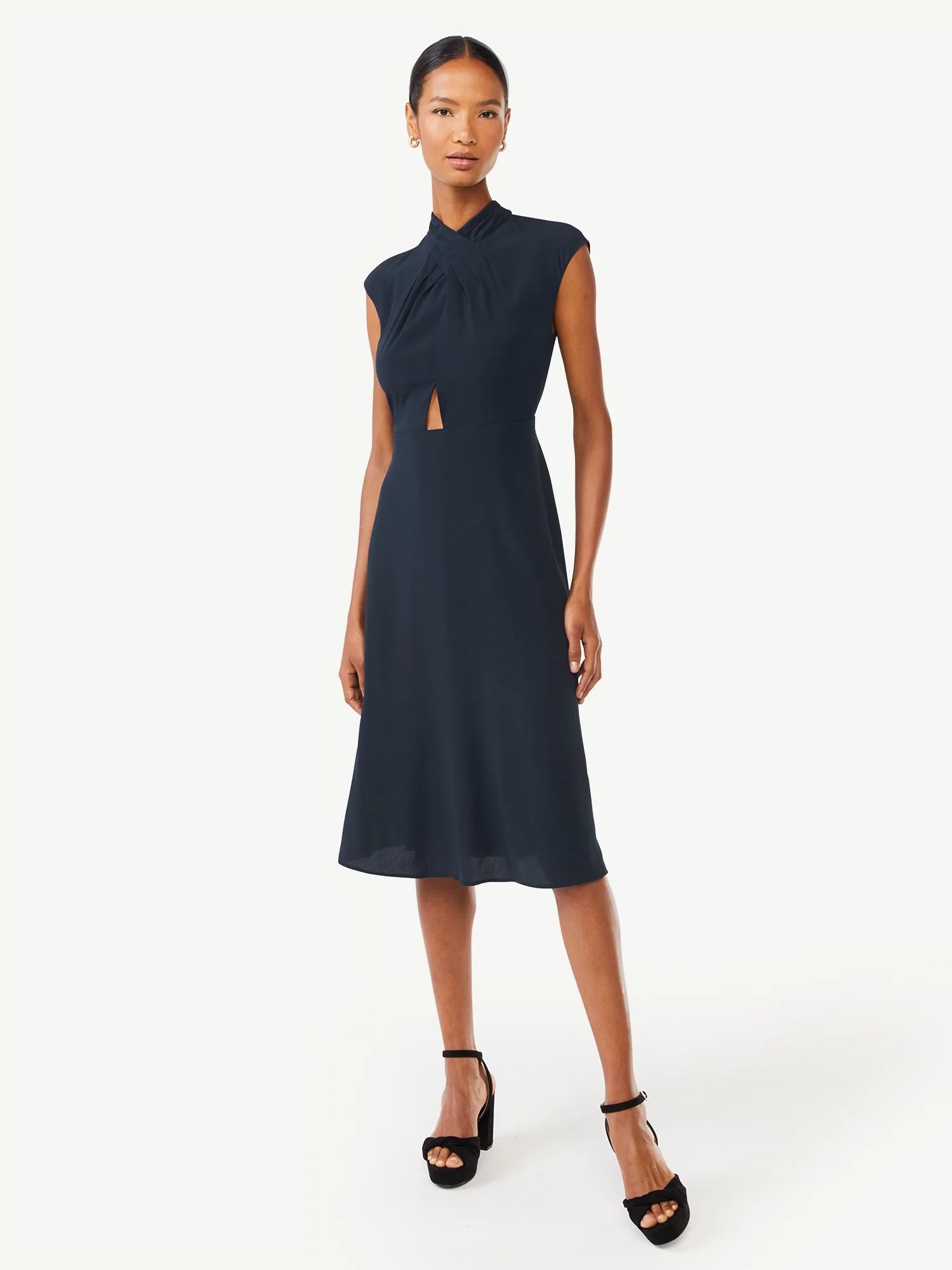 Scoop Women's Twist Neck Midi Dress - Walmart.com | Walmart (US)