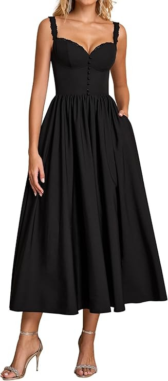 Summer Corset Midi Dress Formal Flowy A Line Lace Spaghetti Strap Wedding Guest Dresses for Women... | Amazon (US)