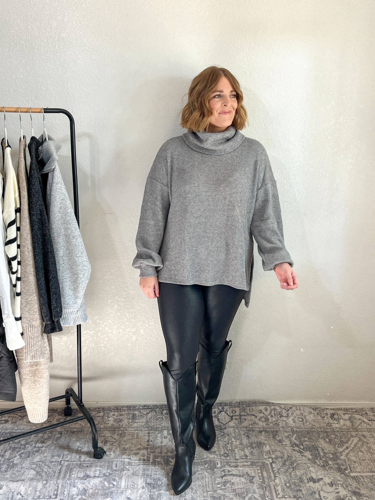 Thanksgiving Outfit Inspo// turtleneck sweater + leggings

Sweater L (use code CAFFEINATED10)
Leggings L 
Boots size up 1/2 size

#LTKshoecrush #LTKmidsize #LTKstyletip