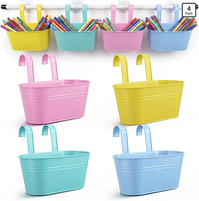 4 Pcs Rainbow Metal Pencil Holder with Attachable Pipes Pastel Back to School Hanging Crayon Orga... | Amazon (US)