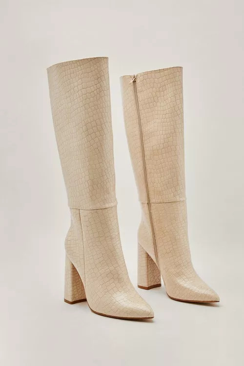 Faux Croc Knee High Boots | Nasty Gal (US)
