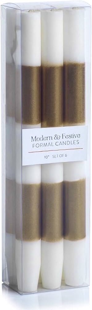 Zodax | Modern & Festive Formal Taper Candles | 10" | Set of 6 | Metallic Gold & White | Amazon (US)