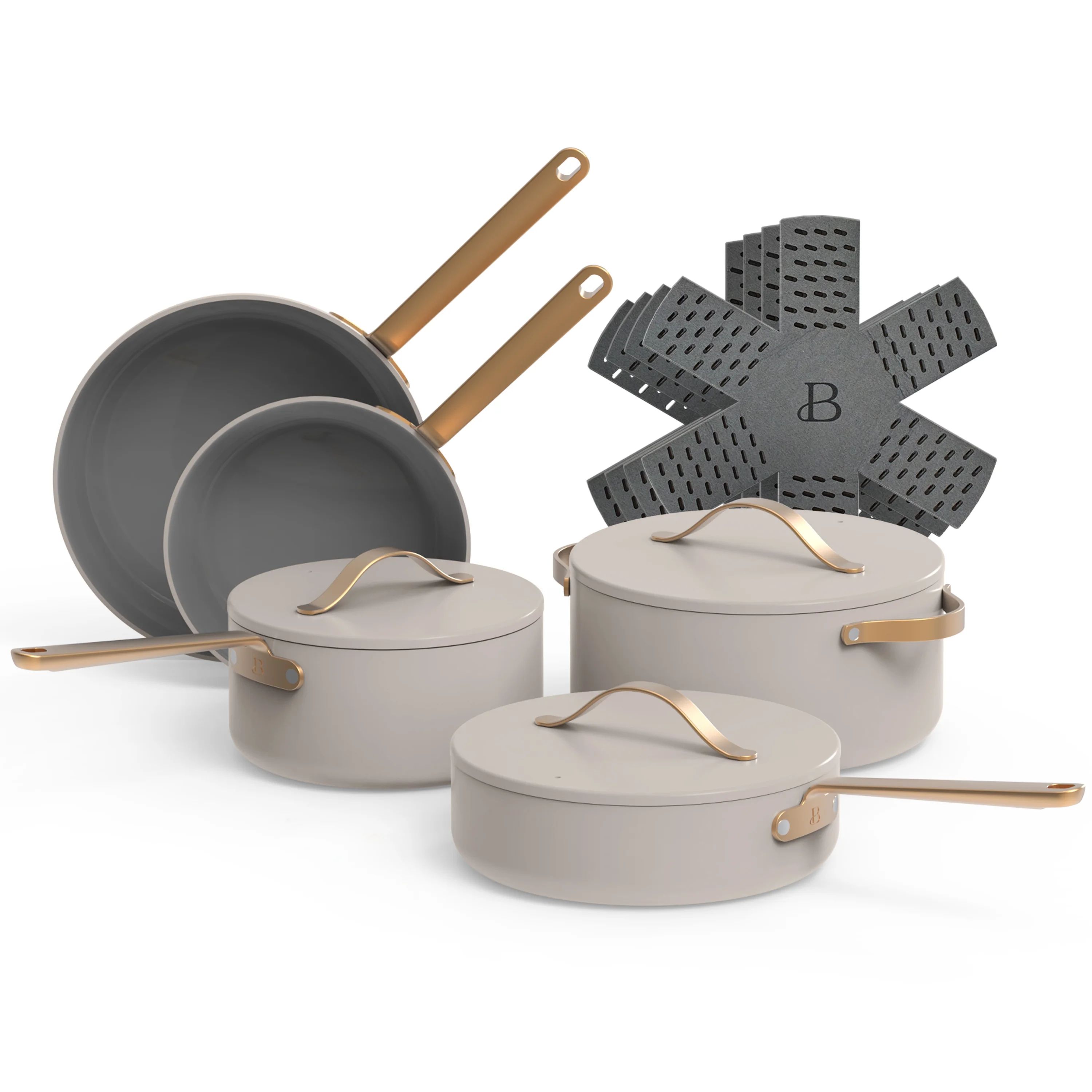 Beautiful 12pc Ceramic Non-Stick Cookware Set, Porcini Taupe by Drew Barrymore | Walmart (US)