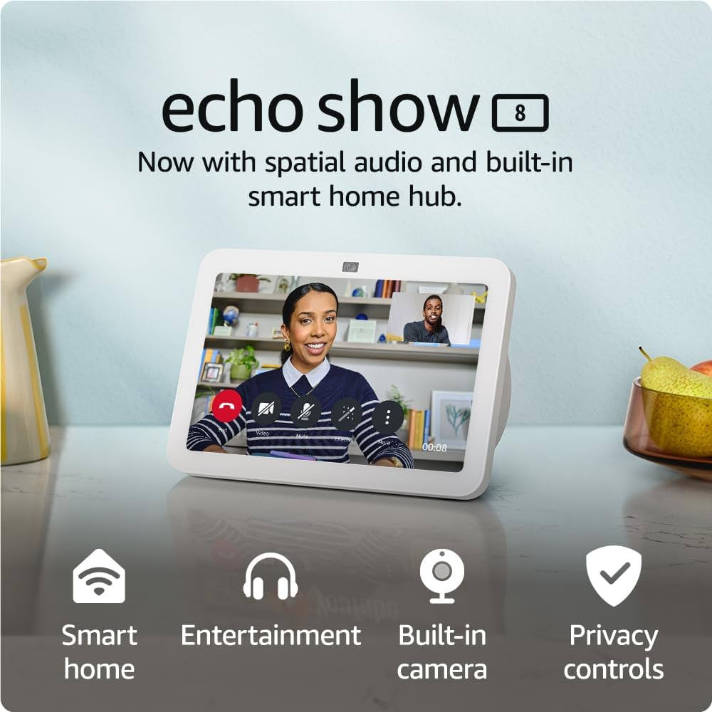 Echo Show 8 (Newest gen) | HD smart touchscreen with spatial audio, smart home hub and Alexa | Gl... | Amazon (UK)