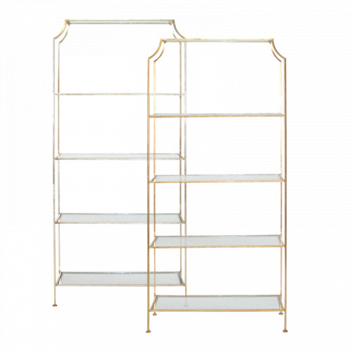 Worlds Away Etagere Shelf Gold Leaf With Glass | Gracious Style