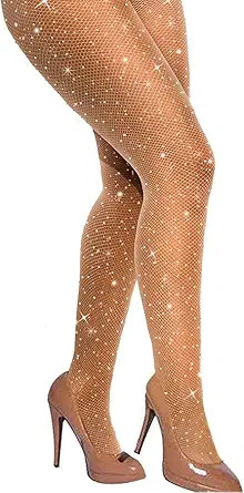 VEBZIN Sexy Sparkly Fishnets Stockings Jeweled High Waist Fishnet Tights for Women Rhinestone Par... | Amazon (US)