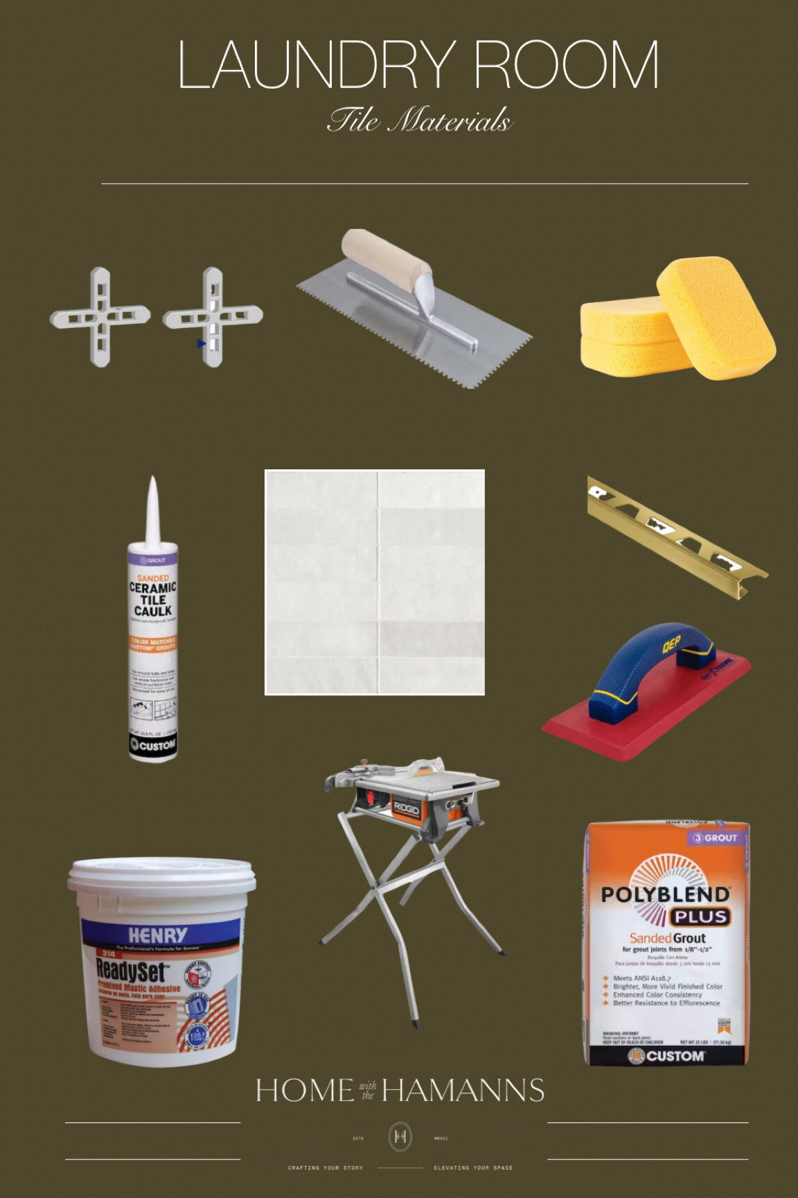 All the materials needed to complete the tile job we complete in our kitchen and laundry room!

Handcraft white ceramic tile, Alexander tile co

#LTKHome