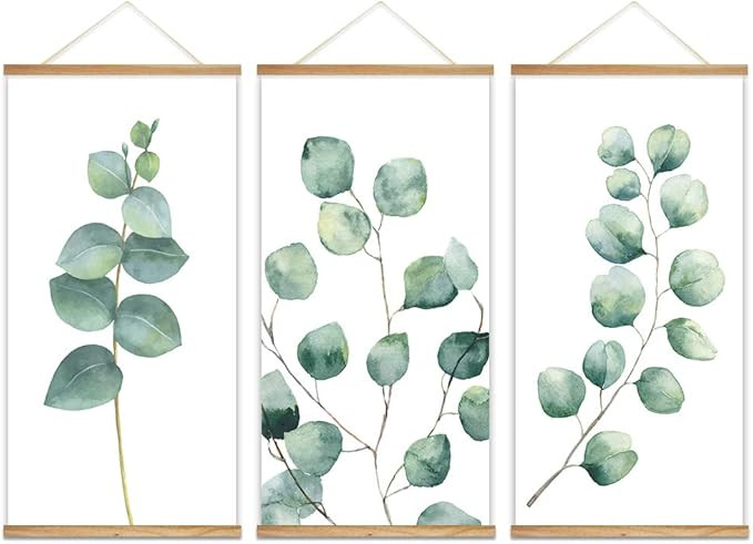 wall26 - 3 Panel Hanging Poster with Wood Frames - Watercolor Style Leaves - Ready to Hang Decora... | Amazon (US)