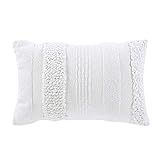 Brielle Home Lennon Textured Cotton Boudoir Decorative Throw Pillow, 12x18, White | Amazon (US)