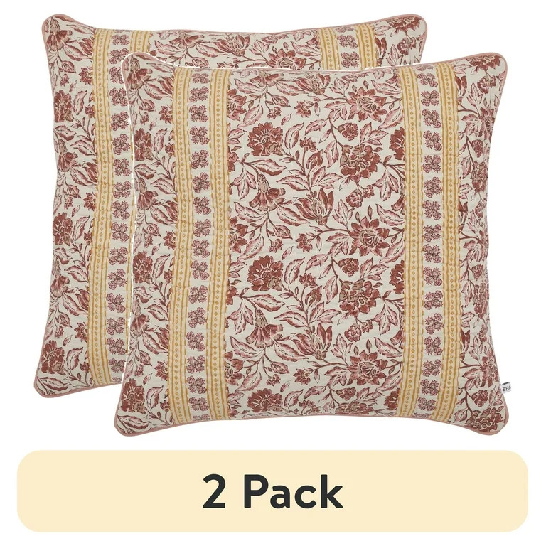 (2 pack) Better Homes & Gardens 20" x 20" Burgundy Red Block Print Floral Reversible Cotton Decor... | Walmart (US)