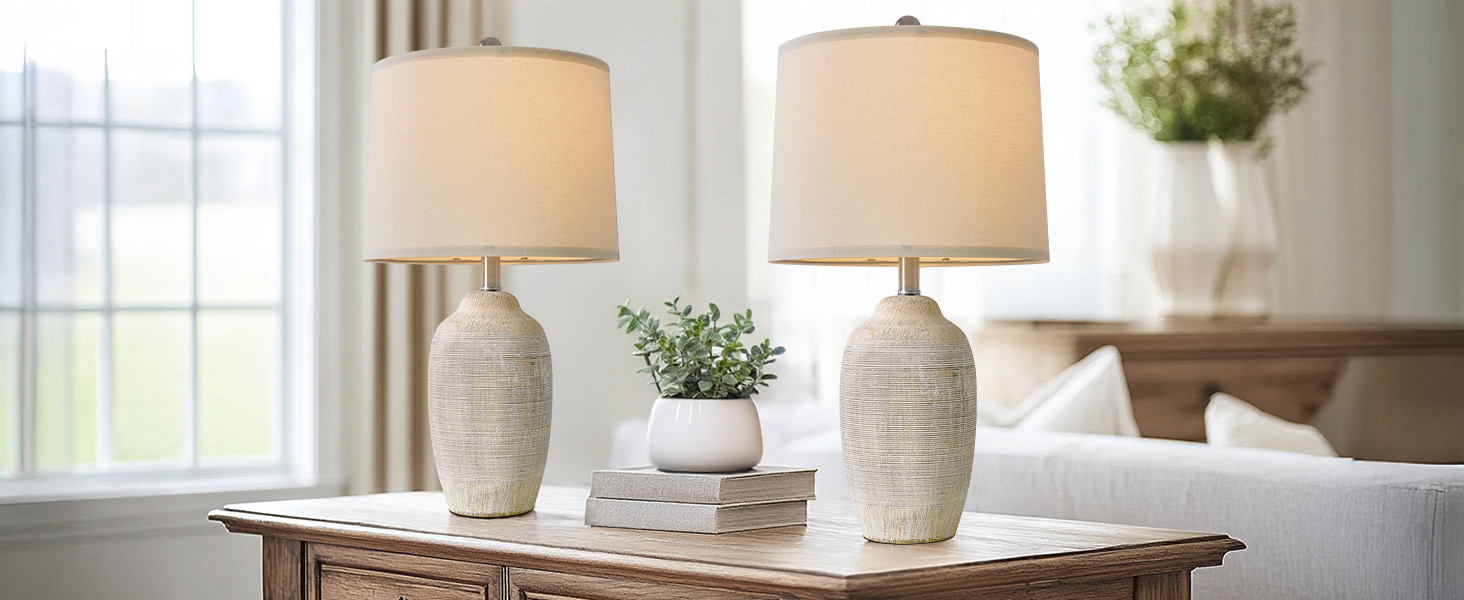 USumkky 24 inch Vintage Ceramic Table Lamp with 5FT Cord - Single Farmhouse Rustic Bedside Lamp w... | Amazon (US)