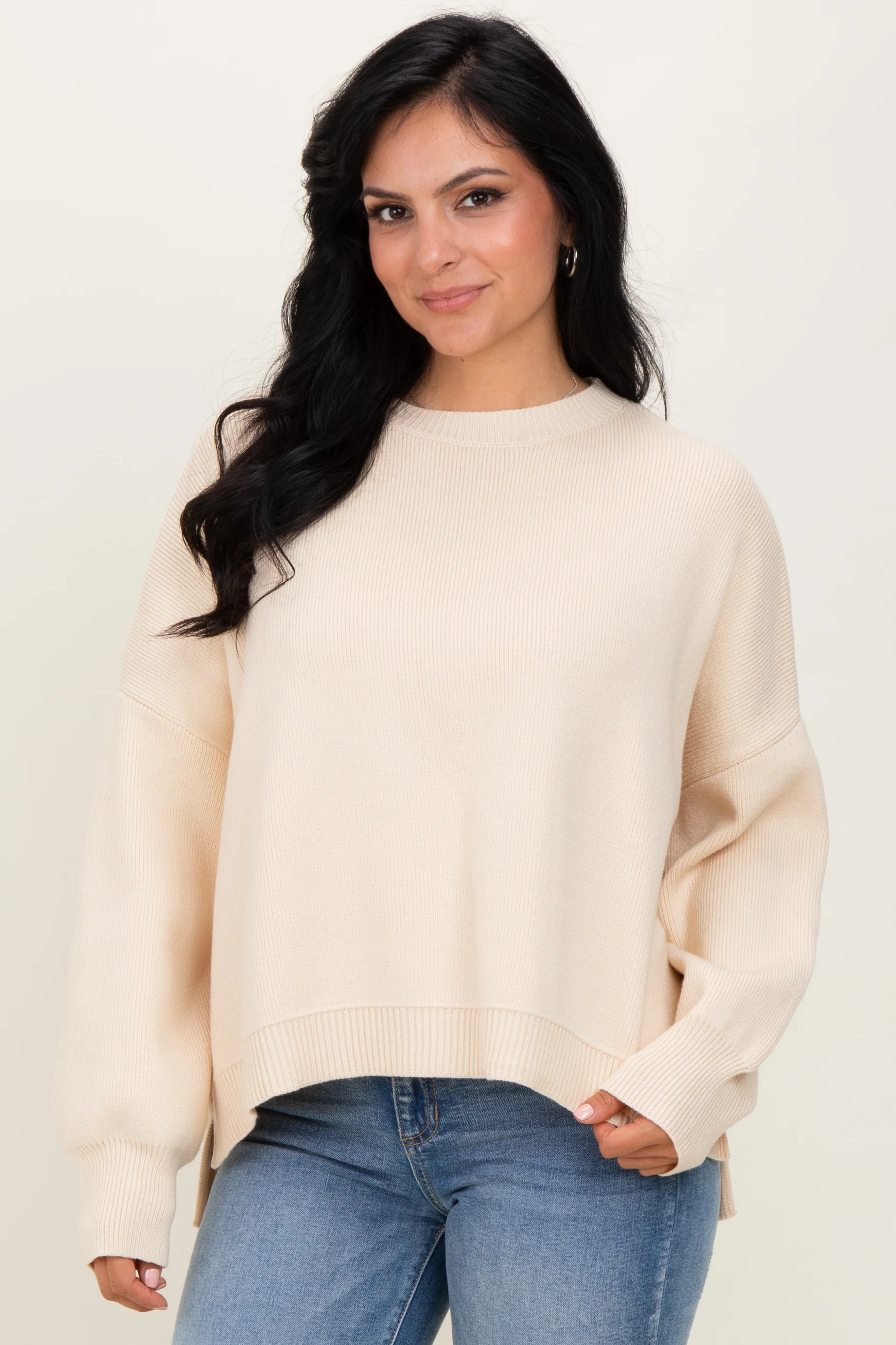 Cream Drop Shoulder Relaxed Fit Sweater | PinkBlush Maternity
