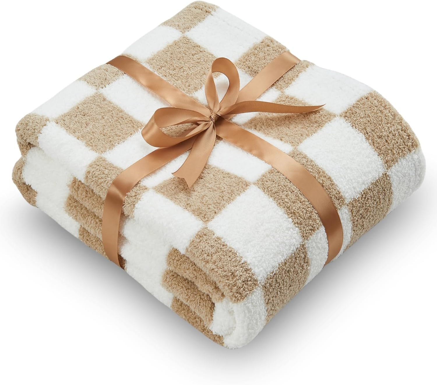 NEWCOSPLAY Knitted Brown White Checkered Blanket Super Soft Plush Throw for Couch Fuzzy Fluffy Mi... | Amazon (US)