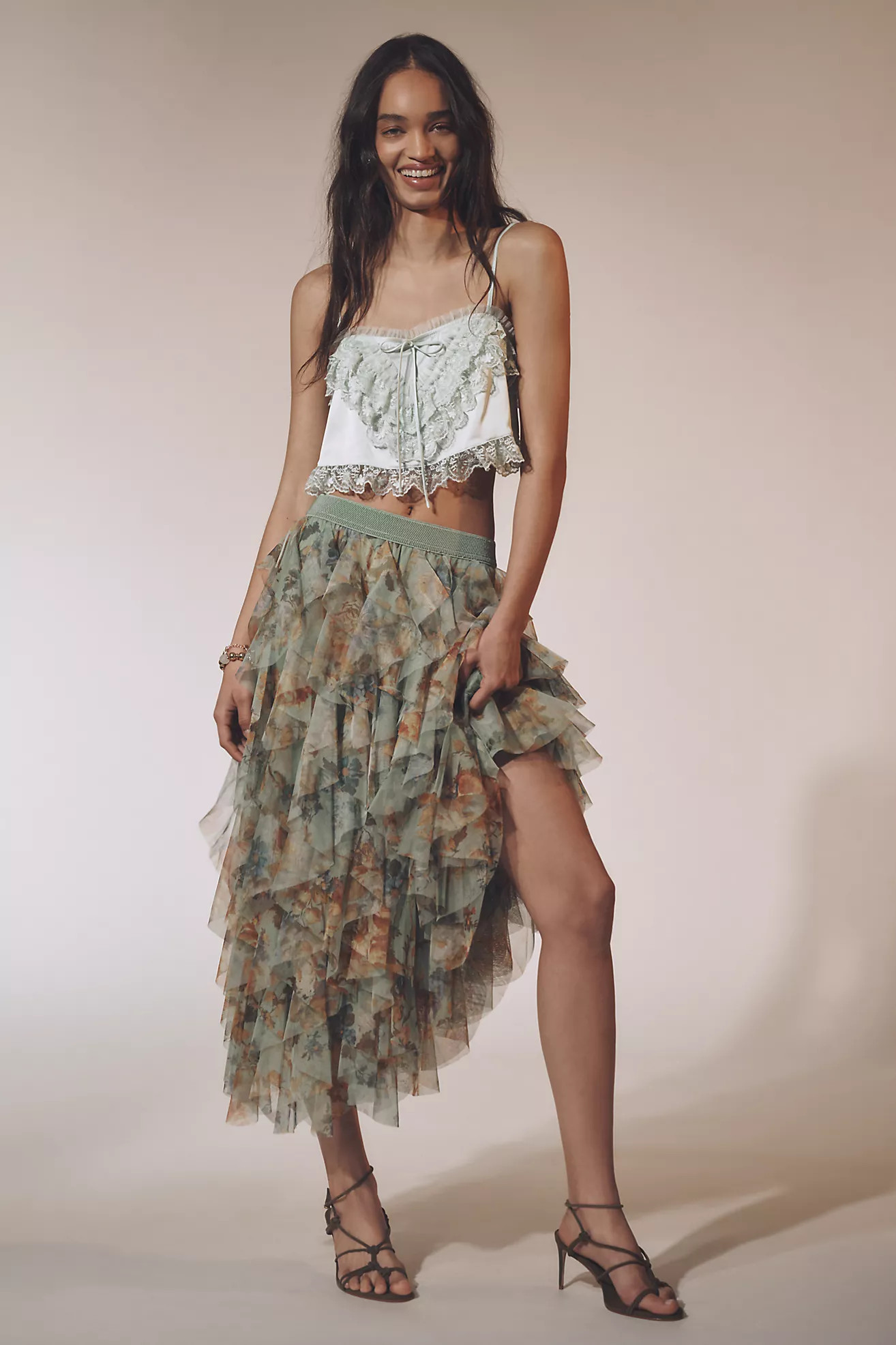 The Chéri Ruffled Tulle Midi Skirt by Anthropologie | Anthropologie (US)