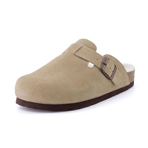 CUSHIONAIRE Women's Hana Cork footbed clog with Genuine Leather upper, Faux Fur lining, and +Comfort, Taupe 9.5 | Amazon (US)