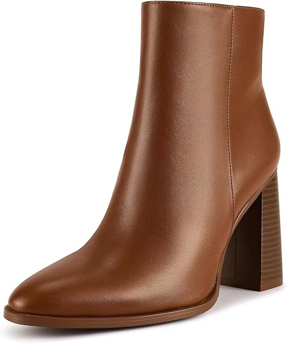 wetkiss Boots for Women Chunky Heel Ankle Booties with Pointed Toe Side Zipper | Amazon (US)